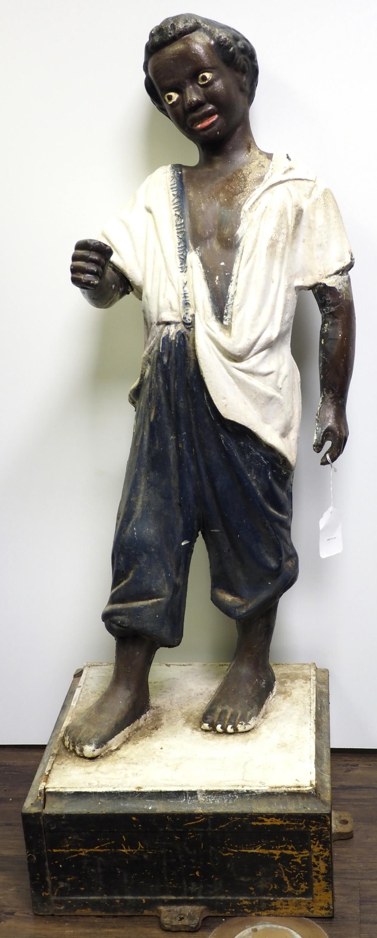 Stable boy on cotton bale cast iron horse tie: Stable boy on cotton bale cast iron horse tie * * NOT ELIGIBLE FOR IN-HOUSE SHIPPING. Please contact the auction house for transport options and additional details. Items must be picked up within 10