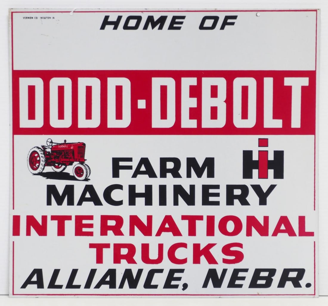 IH Machinery-International Trucks dealer sign: 15"x14" SST IH Machinery-International Trucks dealer sign for Dodd-Debolt - Very Good Condition Very Good