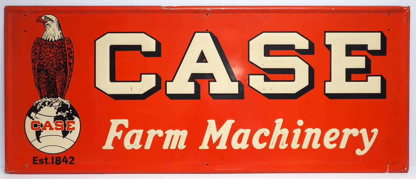 Case Farm Machinery sign: 72"x29.5" SST embossed Case Farm Machinery sign, marked G-648 - Good Condition Good