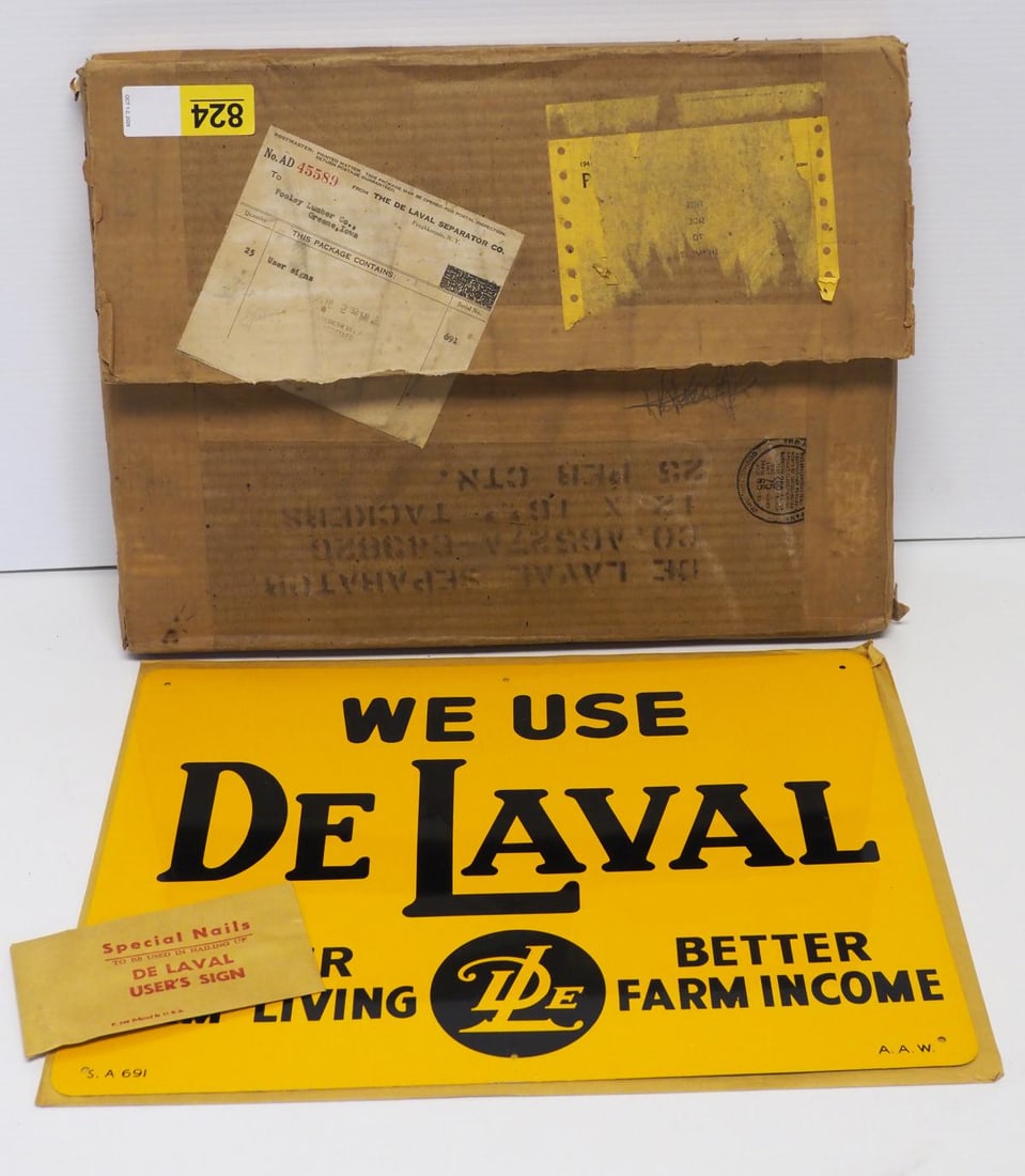 (25) NOS DeLaval Cream Separators signs - WOW!: (25) NOS 15.5"x12" SST We Use DeLaval Cream Separators signs in original cardboard box with shipping label, all with envelopes and tackers! WOW! WOW! - Excellent Condition Excellent