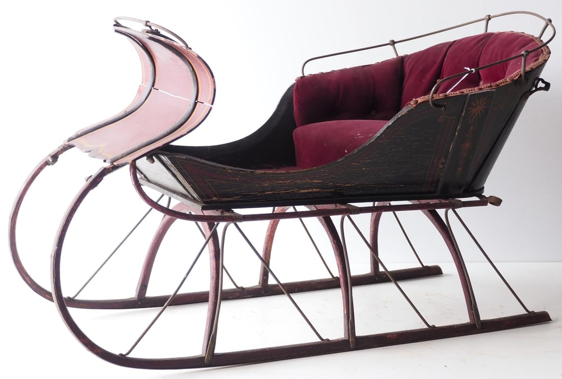 Child size Albany wooden sleigh: Child size Albany wooden sleigh, 3'L x 17"W x 21"H - Good original * * NOT ELIGIBLE FOR IN-HOUSE SHIPPING. Please contact the auction house for transport options and additional details. Items must be