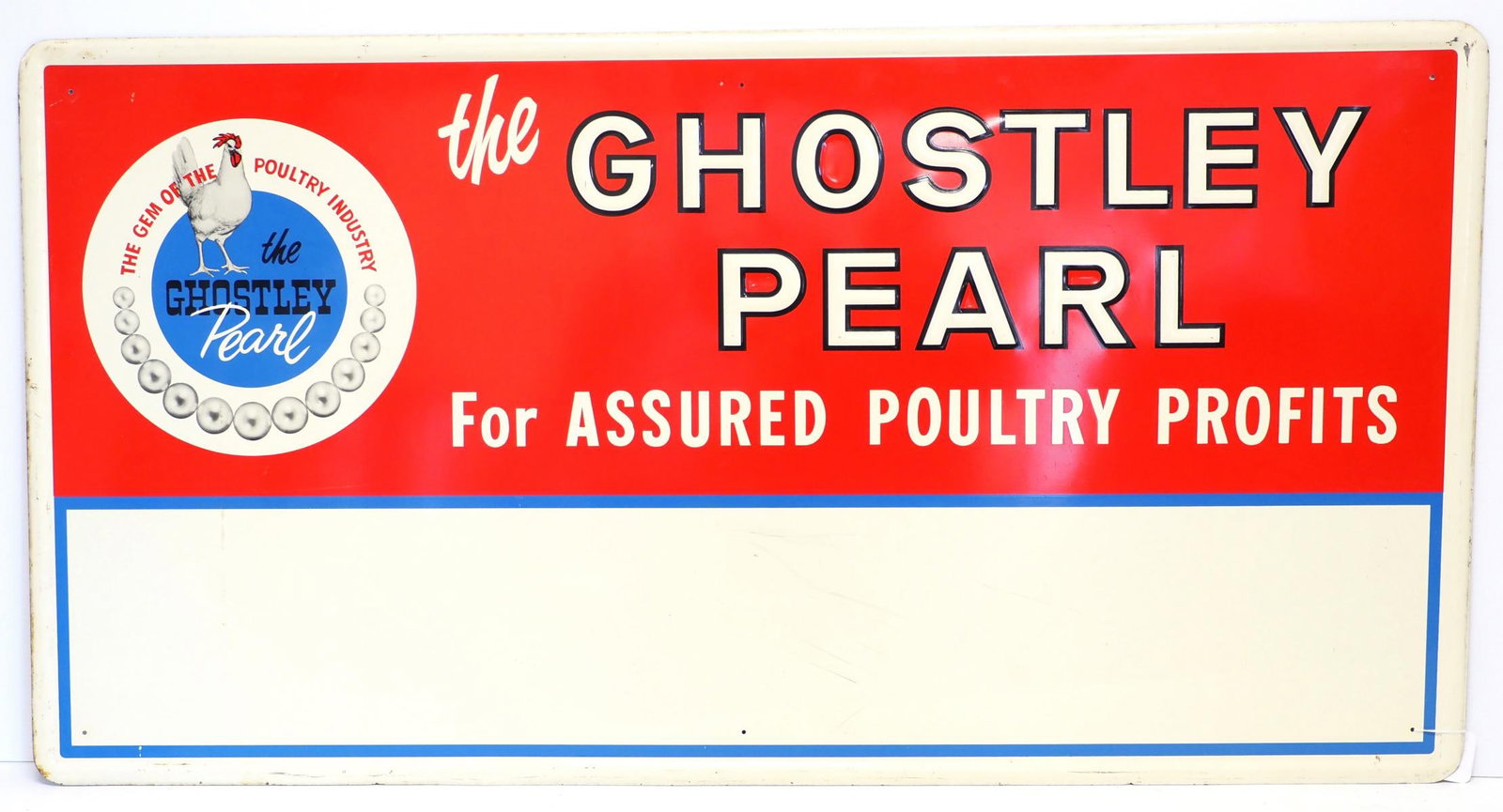 Ghostley Pearl Poultry Profits dealer sign: 46"x24" SST embossed Ghostley Pearl Poultry Profits dealer sign - Very Good Condition Very Good