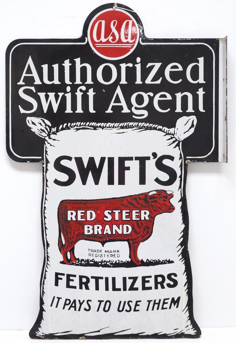 Swift's, Red Steer Brand, Authorized Agent sign: 18"x27.5" DSP flanged Swift's, Red Steer Brand, Authorized Agent sign - Very Good Condition Very Good
