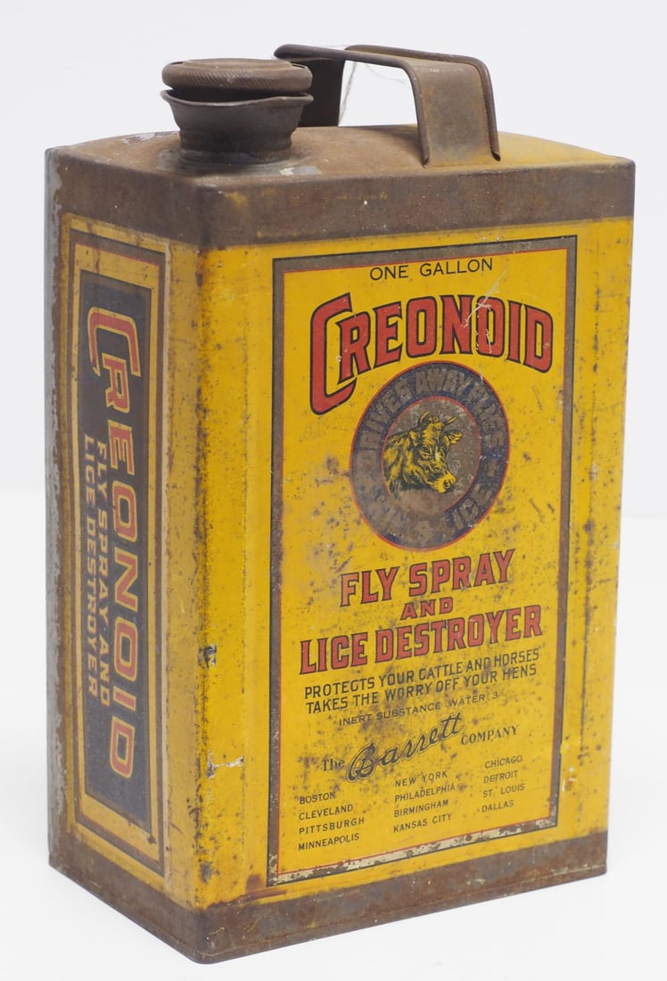 1-gallon Creonoid Fly Spray tin: 1-gallon Creonoid Fly Spray tin with good color - Good Condition Good