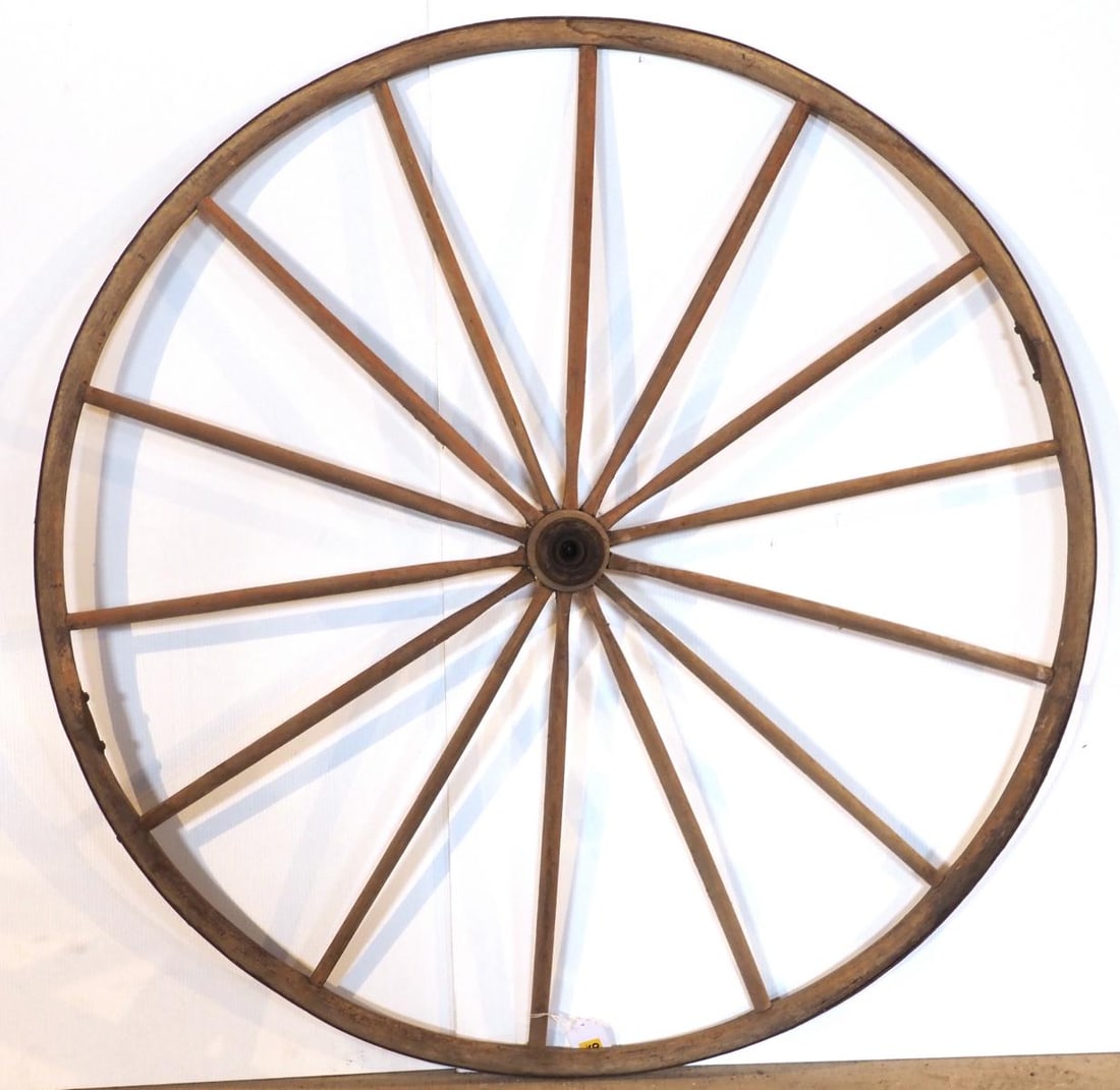48'dia. buggy wheel: 48"dia. buggy wheel * * NOT ELIGIBLE FOR IN-HOUSE SHIPPING. Please contact the auction house for transport options and additional details. Items must be picked up within 10 business days of the auctio