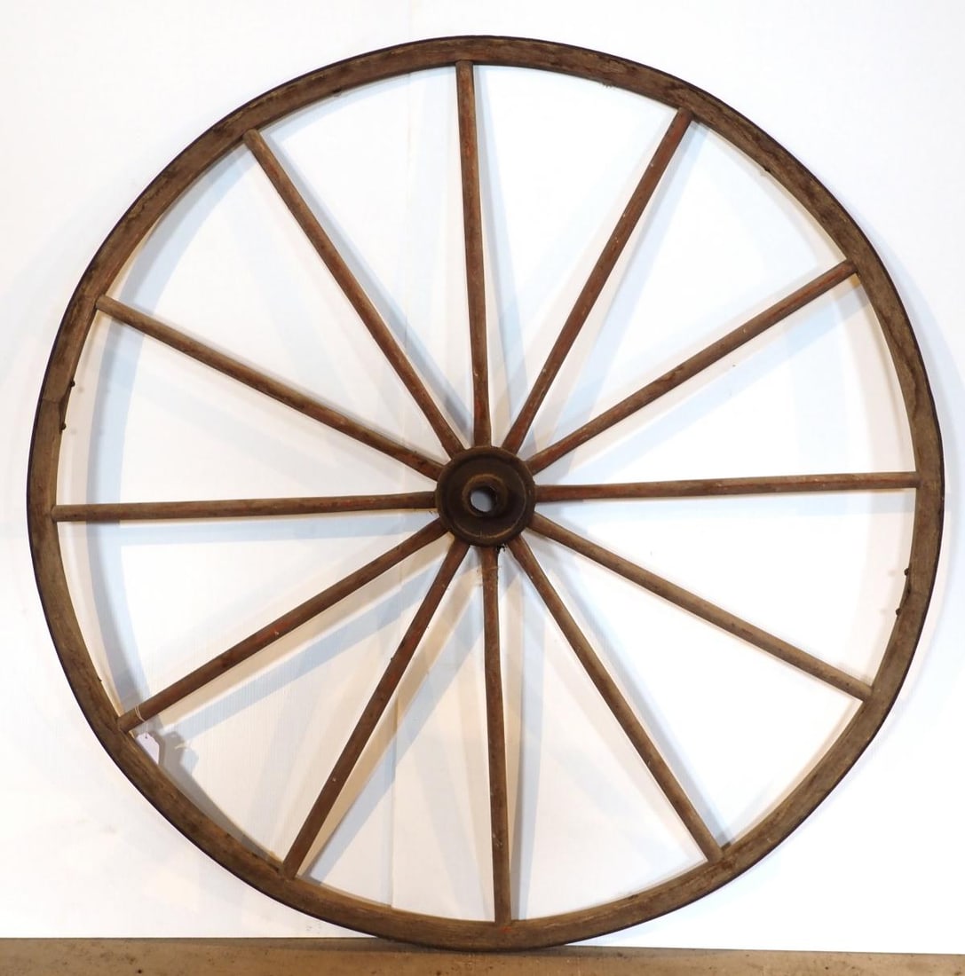 54'dia. buggy wheel: 54"dia. buggy wheel * * NOT ELIGIBLE FOR IN-HOUSE SHIPPING. Please contact the auction house for transport options and additional details. Items must be picked up within 10 business days of the auctio