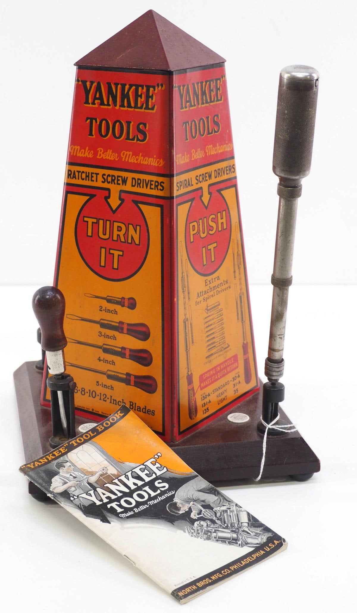 Yankee Tools country store counter display: Yankee Tools country store counter display with tool samples, 14.5"H - Good, missing one tool * * Many items are eligible for in-house shipping. Oversized or fragile items may require alternate shippi