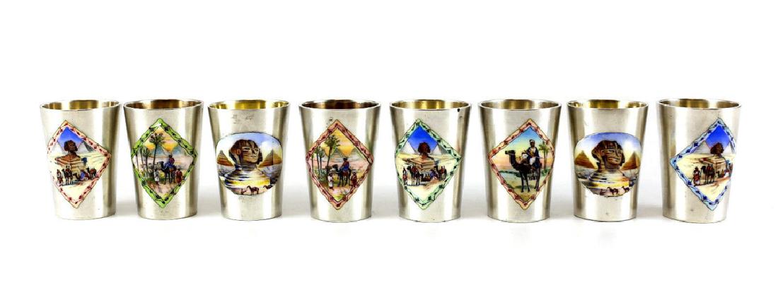 8 German & Enamel Shot Glasses, c1930 Egyptian Scenes (1 of 5)