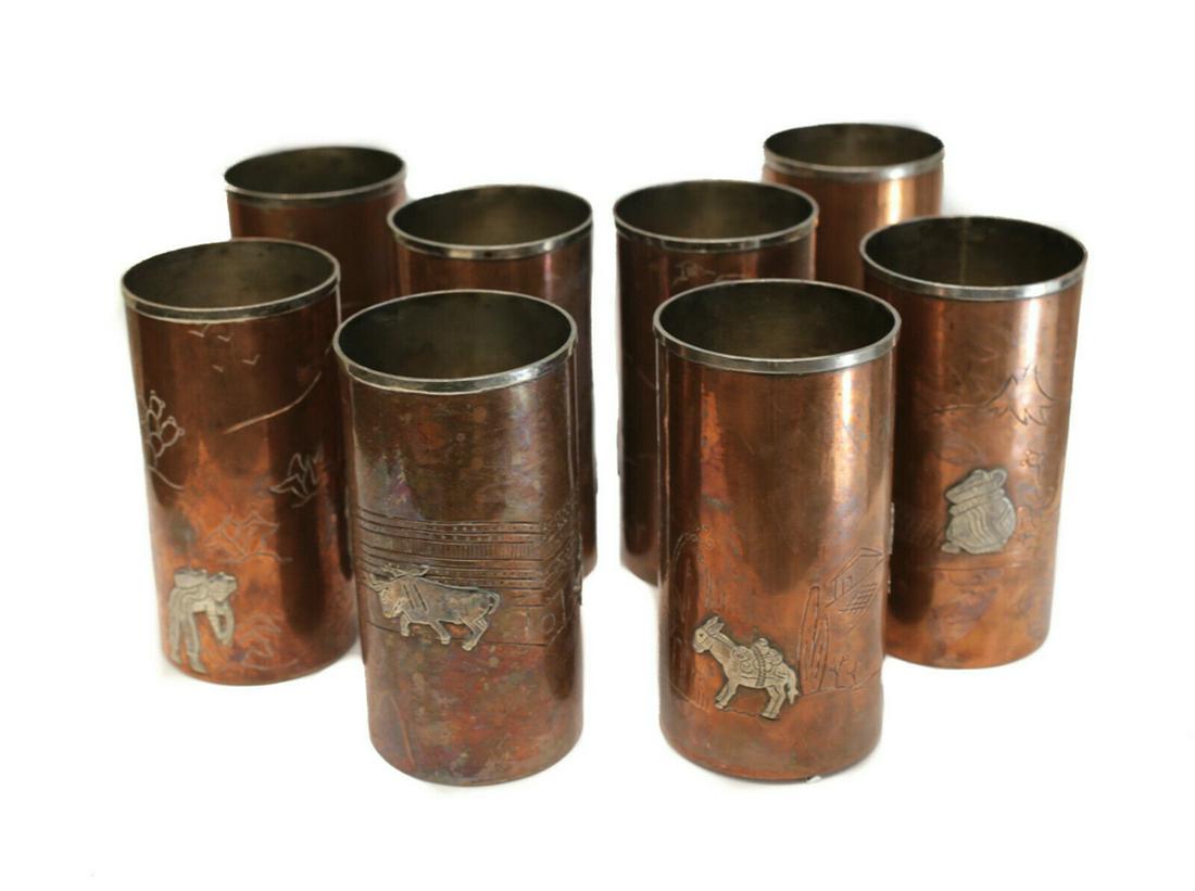 Taxco Mexico Mixed Metal Silver & Copper Tumblers (1 of 4)