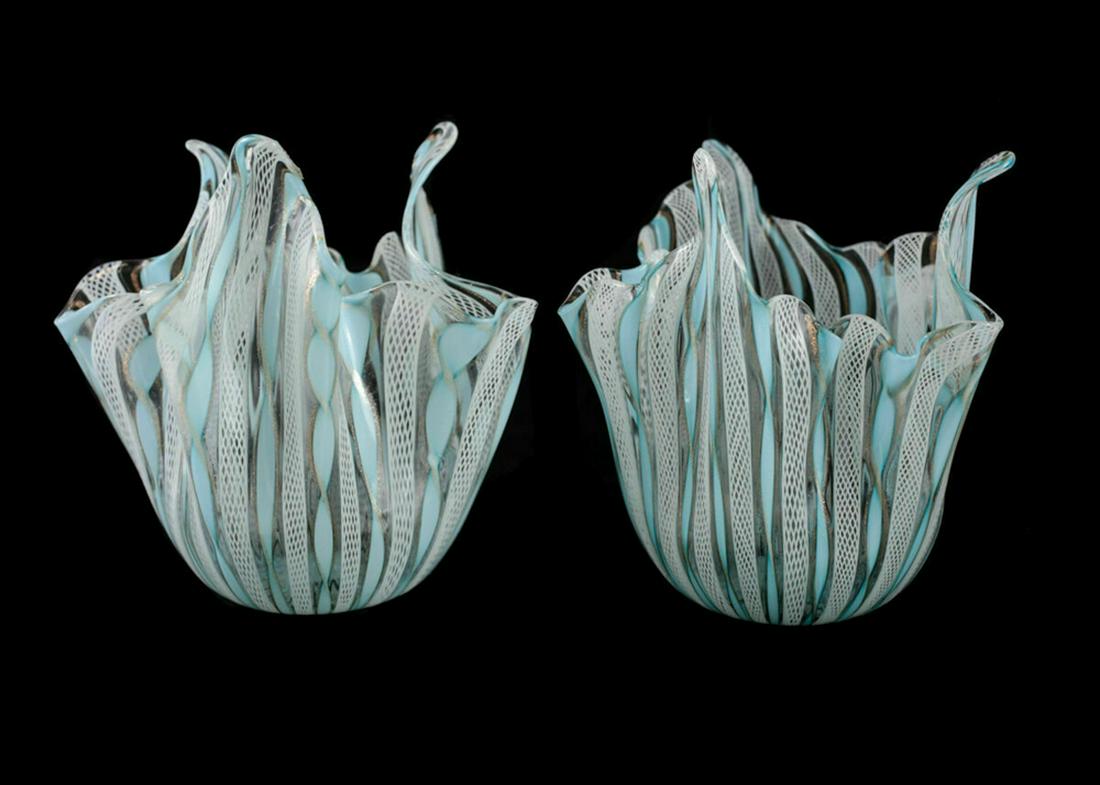 Murano Venini Art Glass Latticino Handkerchief Vases Aug 25