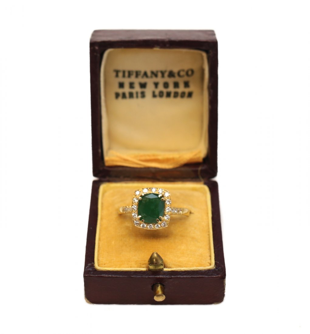 Tiffany & Co 18k Gold, Emerald & Diamond Ring (1 of 3)