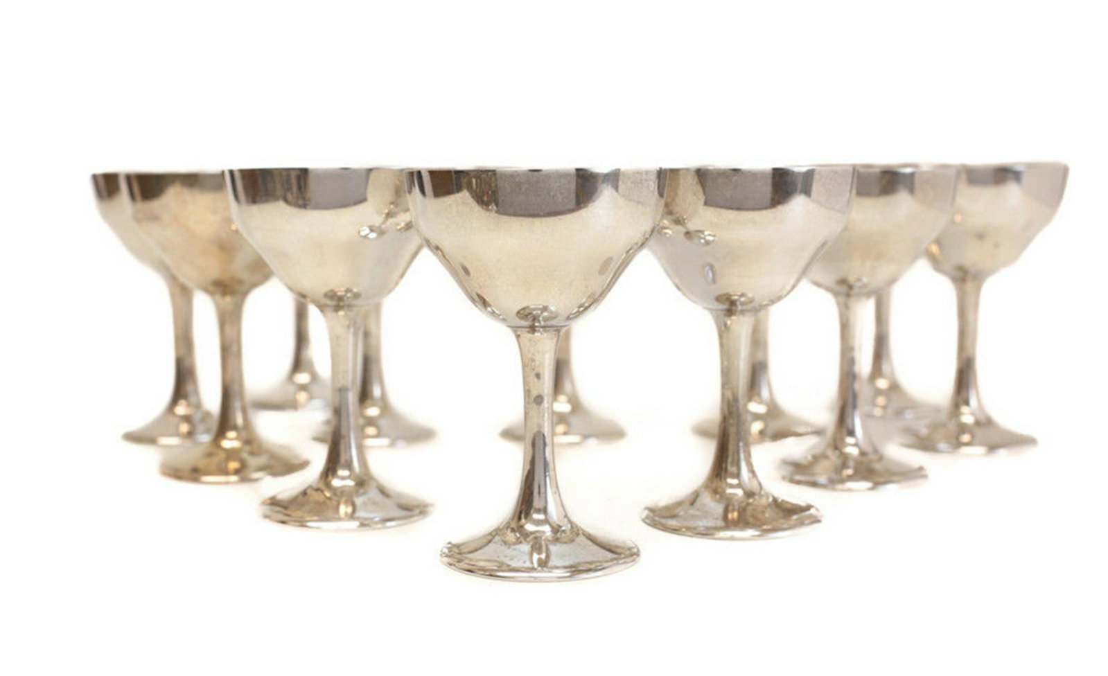 12 Kirk & Son Sterling Silver Sherry Red Wine Goblets: 12 S. Kirk & Son modernist sterling silver sherry red wine goblets #165C. Marked to the underside base. Weight Approx., 28.66ozt Measures Approx., 2.8 inches diameter x 4.5 inches height Domestic Ship