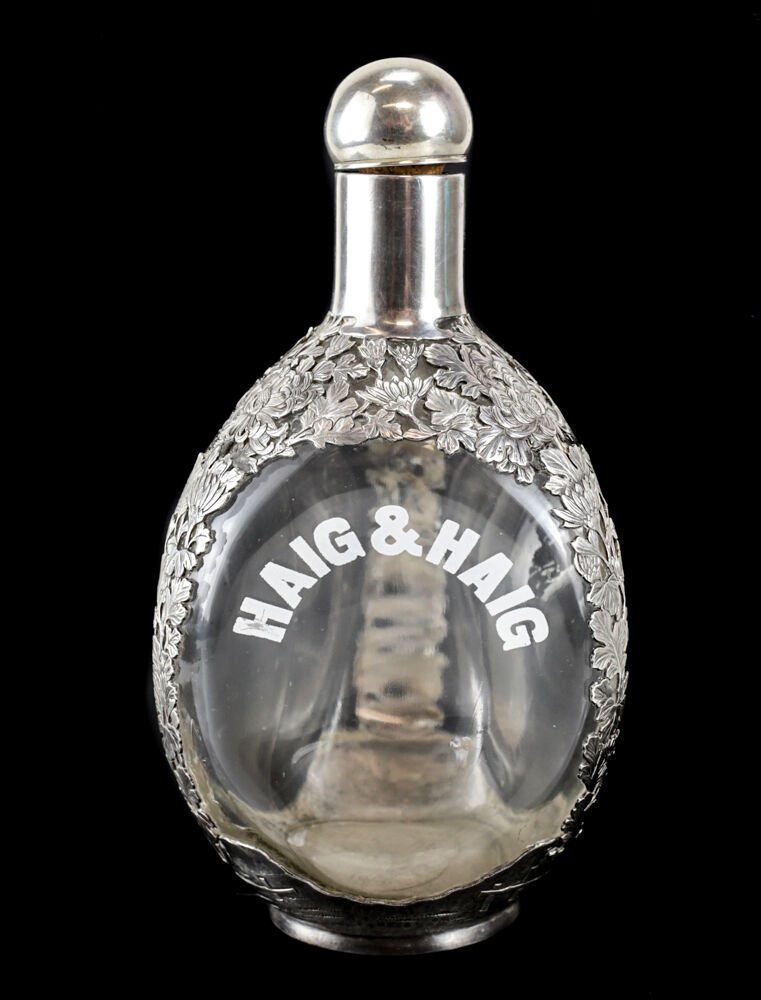 Chinese Silver Overlay Haig & Haig Glass Decanter (1 of 5)