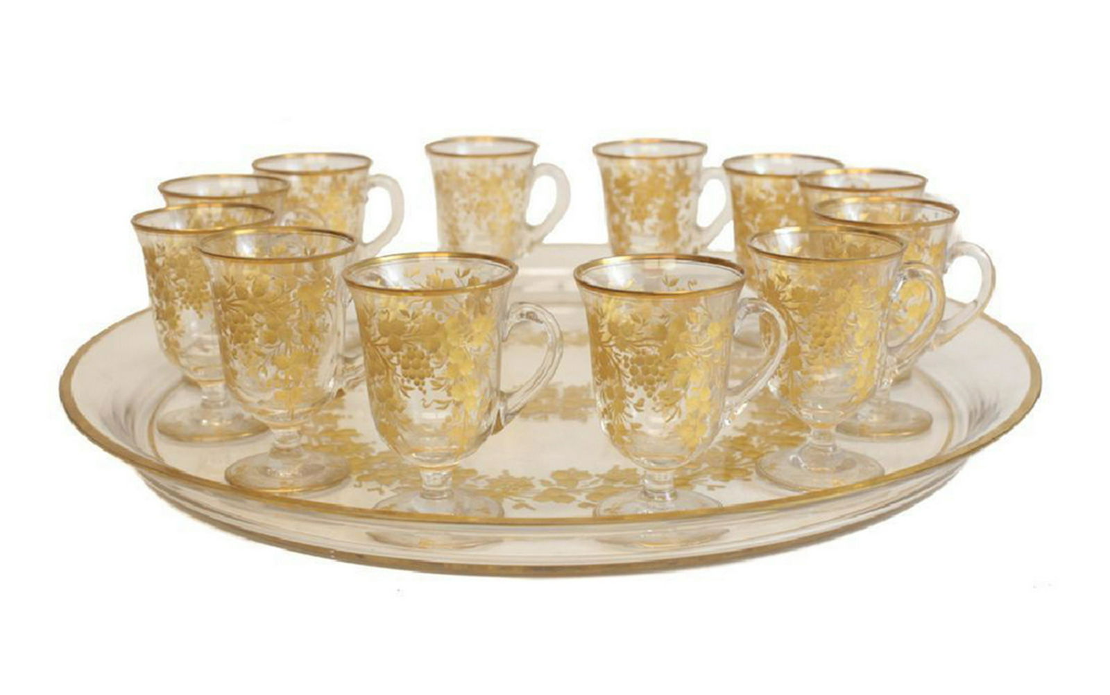 12 Gilt Intaglio Cut Glasses Large & Serving Tray (1 of 4)