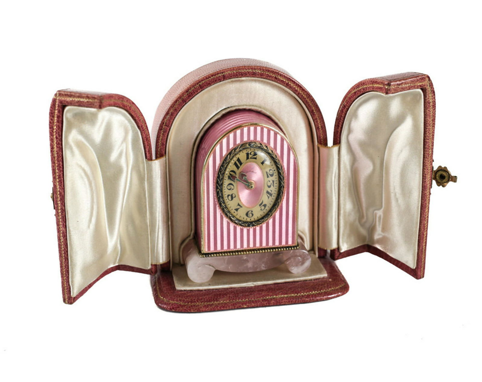 JTC Silver Guilloche Enamel Clock & Rose Quartz Base (1 of 6)