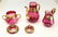 Bohemian Cranberry Red & Gilt Glass Tea Service for 6 - 4