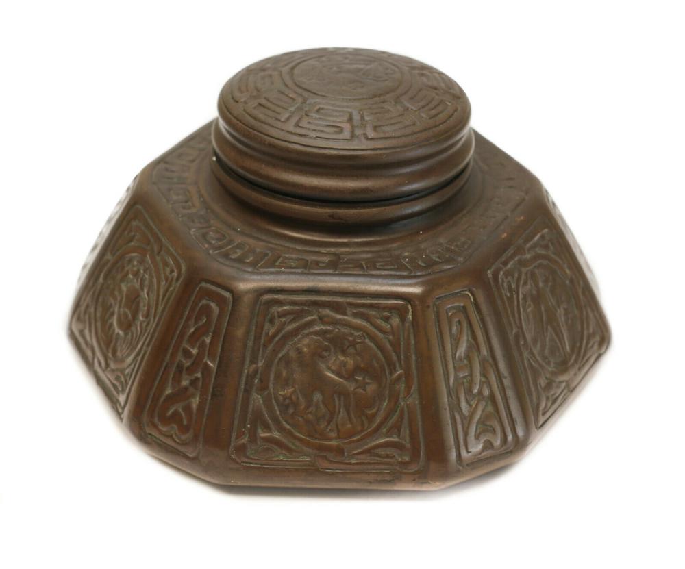 Tiffany Studios Bronze Inkwell in Zodiac (1 of 5)