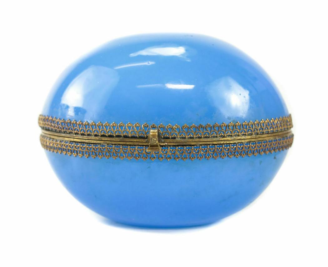 French Blue Opaline Art Glass & Gold Bronze Egg (1 of 4)