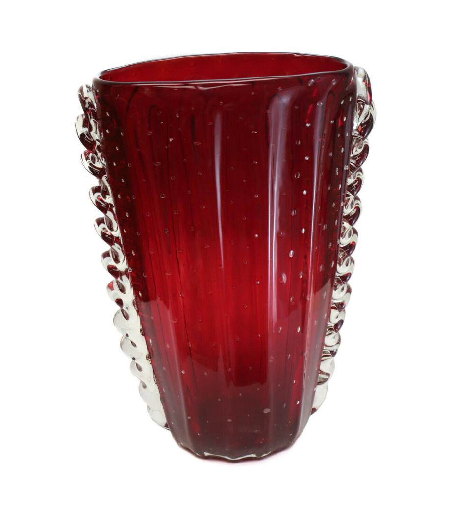Ercole Barovier Red Art Glass Controlled Bubble Vase (1 of 4)