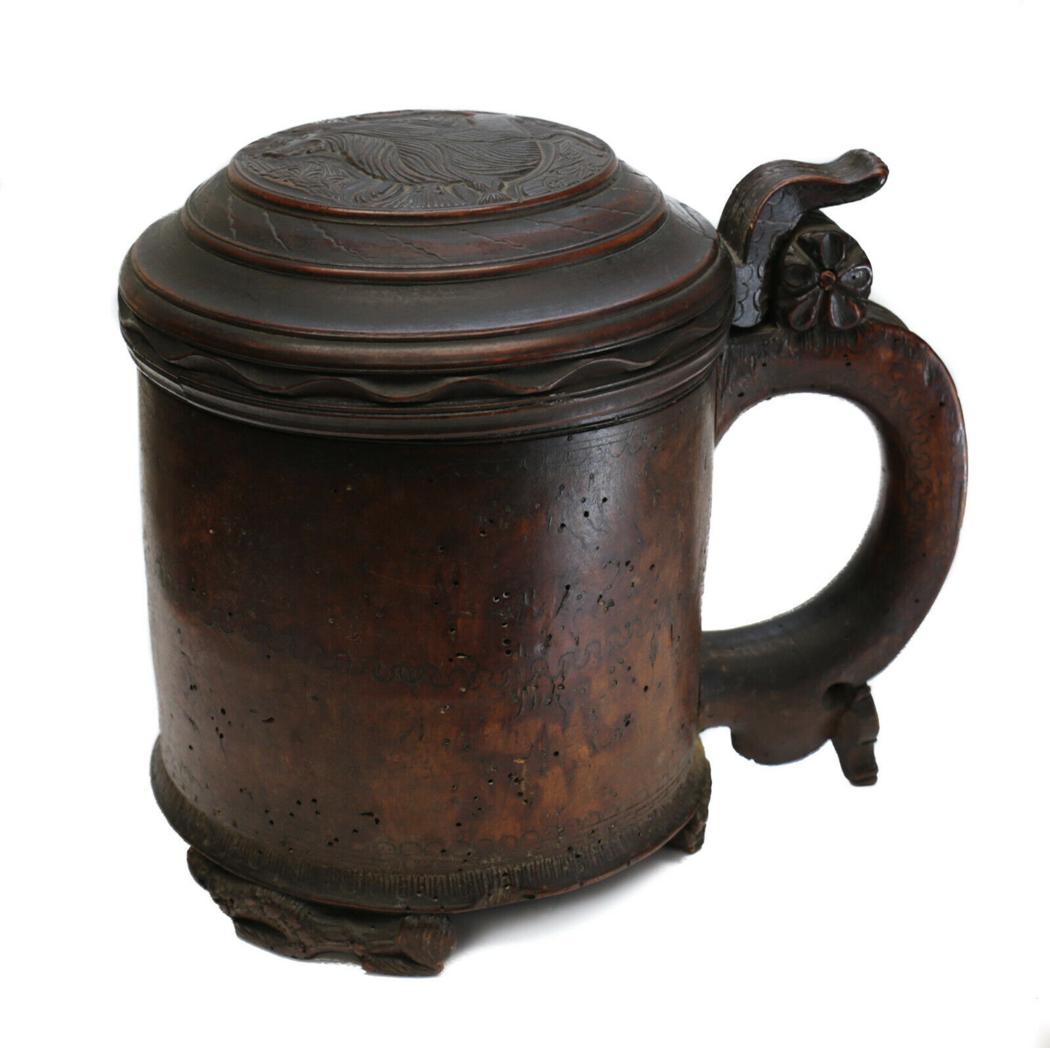 Norwegian Burlwood  Tankard, c1800. Figural Lion Lid (1 of 6)