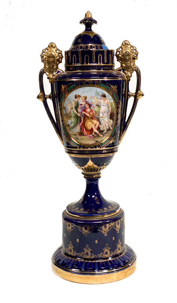 Royal Vienna Hand Painted Porcelain Double Handled Urn. (1 of 6)