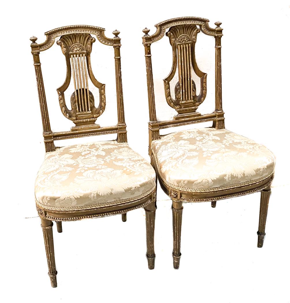 French Pair Satin Upholstered Chairs (1 of 3)