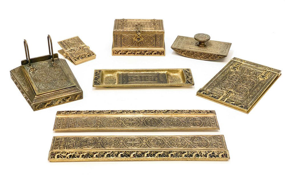 For Auction 7 pc Tiffany Studios Gilt Bronze Desk Set in