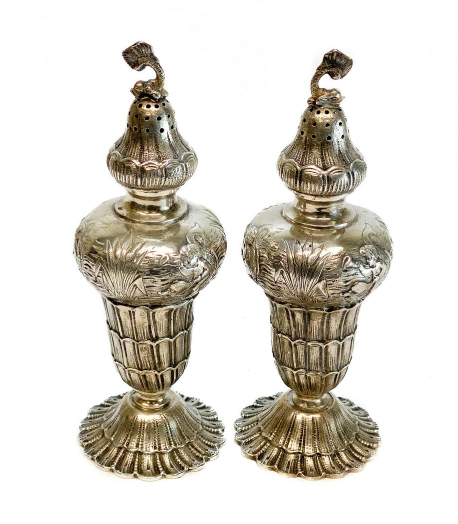 Pair B&E German 800 Silver Salt  Pepper Shakers (1 of 5)