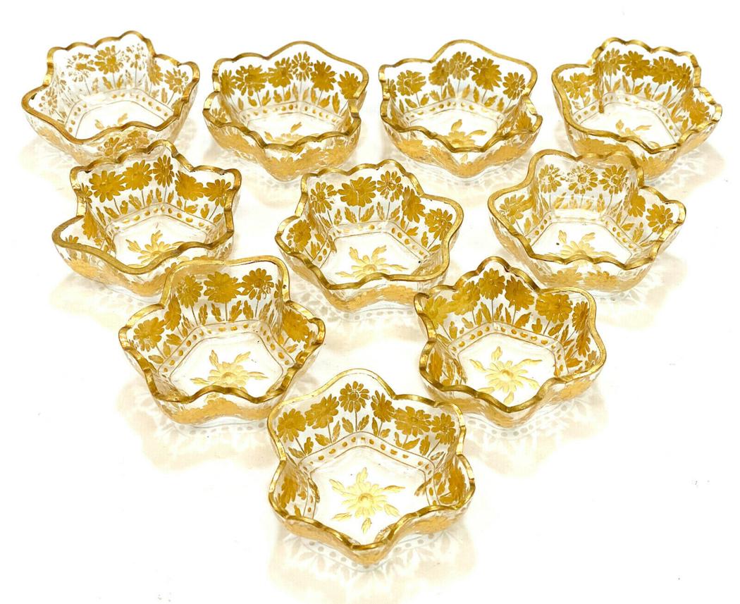 10 Continental Gilt Floral Cut Glass Salt Cellars (1 of 3)