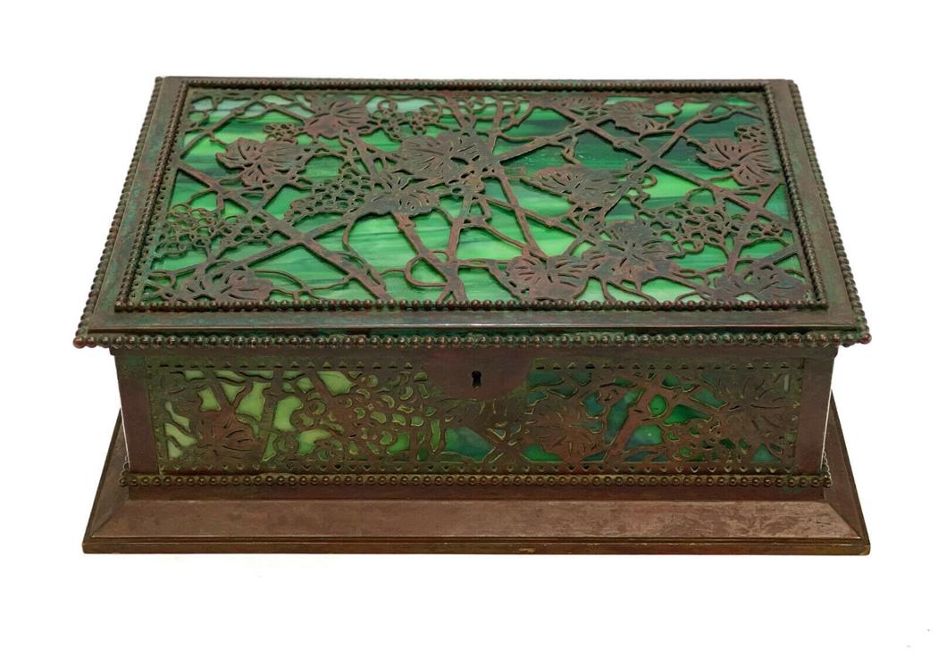 Tiffany Studios Slag Glass Bronze Jewelry Box #830 (1 of 6)
