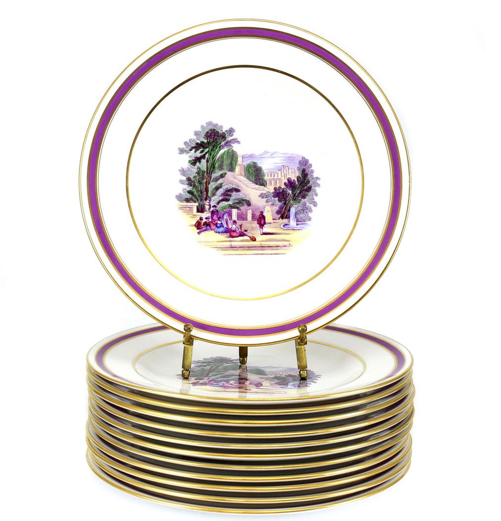 12 Spode Copeland Dinner Plates in Contessina, c1900 (1 of 4)