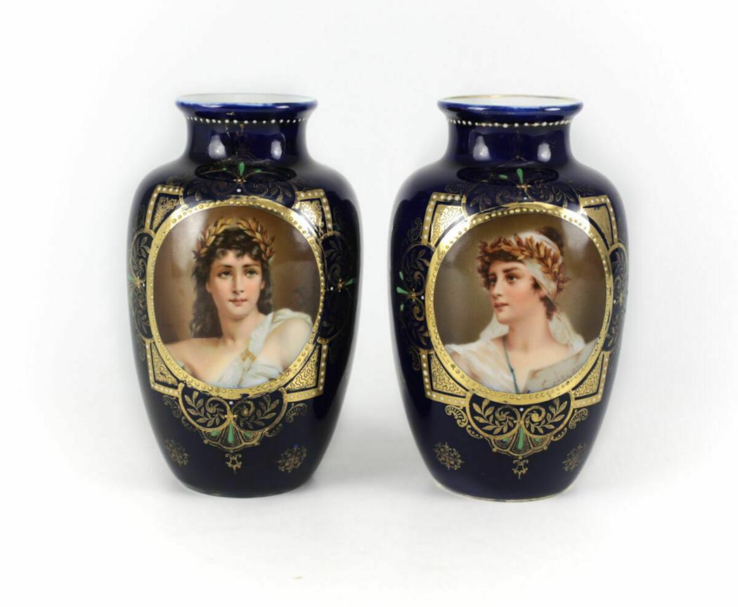 Royal Vienna Porcelain Cobalt Portrait Vases (1 of 3)