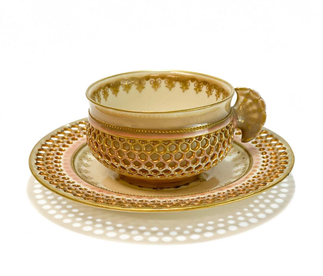 Zsolnay Hungary Double Walled Overlay Cup & Saucer (1 of 4)