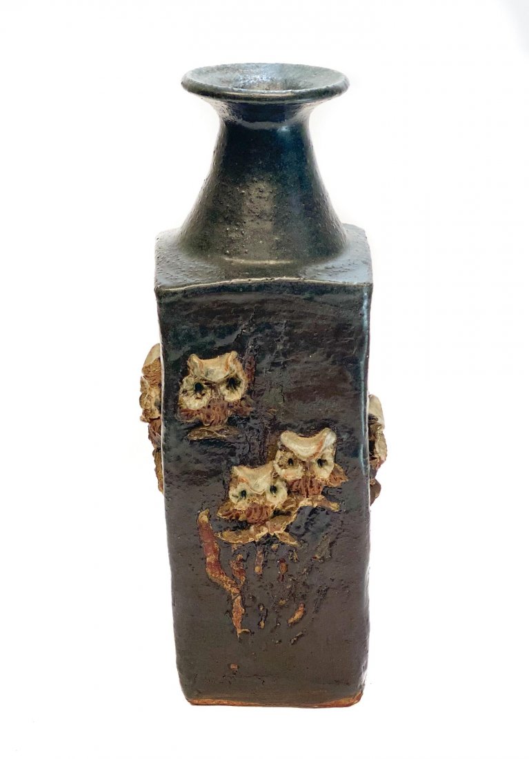Ceramic Vase Attributed to Galle, Owls (1 of 6)
