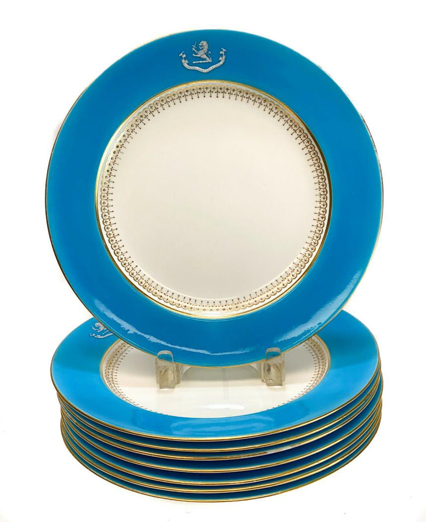 8 Minton  Porcelain Dinner Plates, c1910.  Armorial (1 of 6)