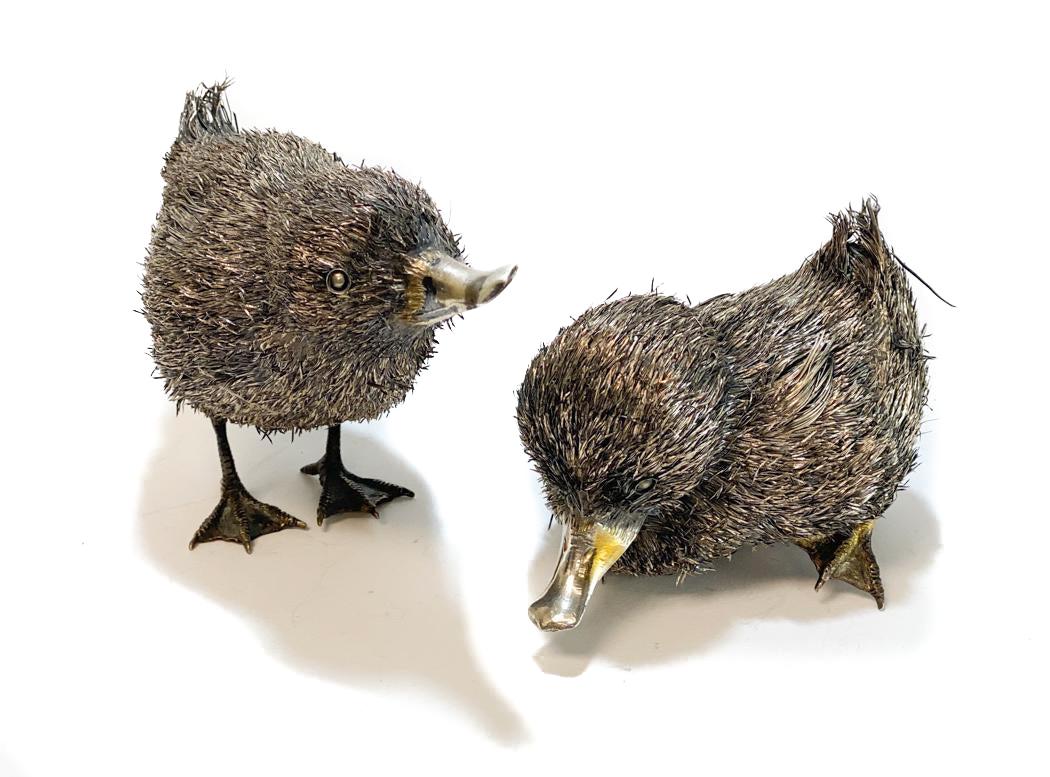 Pair 800 Silver Furry Duckling Figurines (1 of 5)