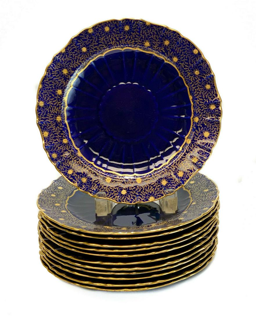 12 Minton Gilt Cobalt Blue Scallop Rimmed Plates 1886 (1 of 4)