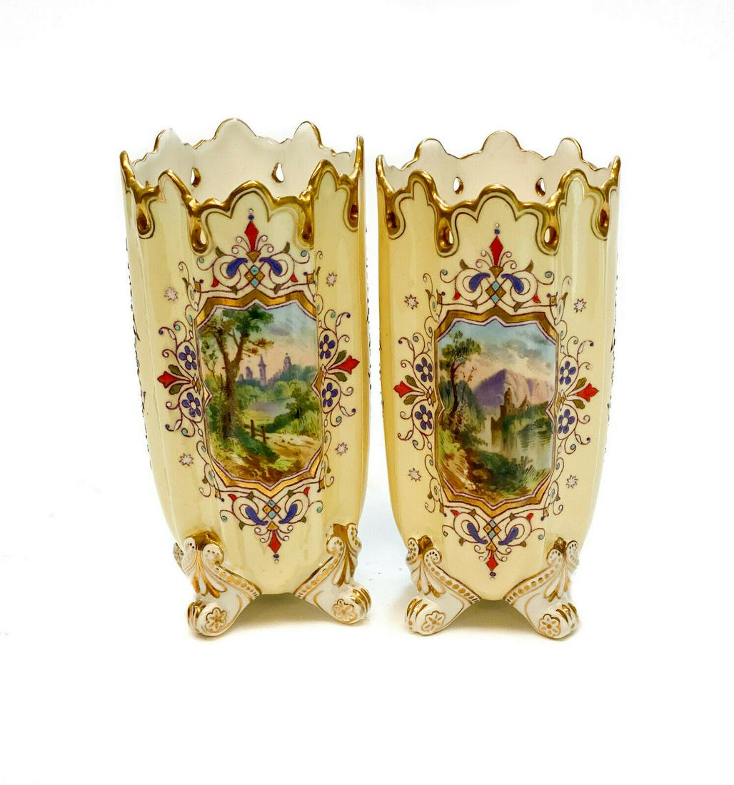 Pair Coalport Porcelain Miniature Footed Vases (1 of 4)