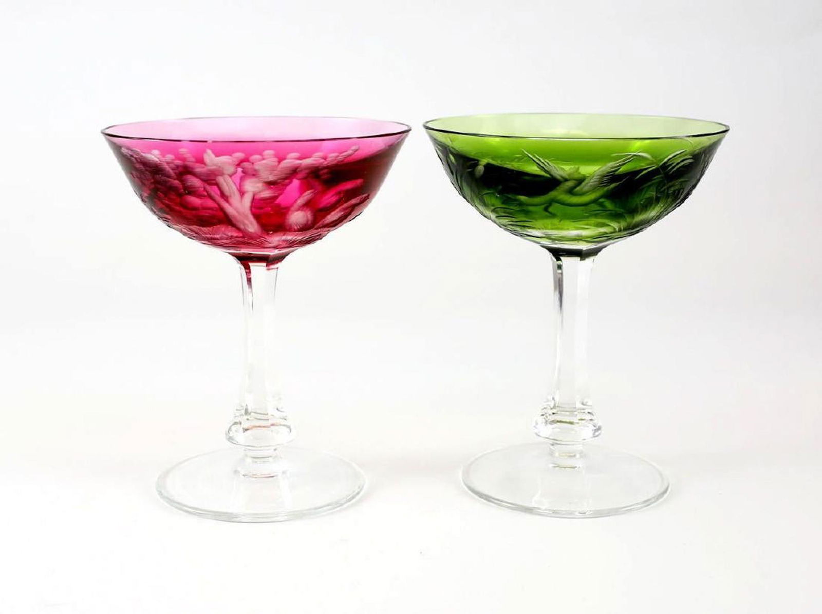 2 Moser "Birds of the Wild" Champagne / Martini Glasses (1 of 4)
