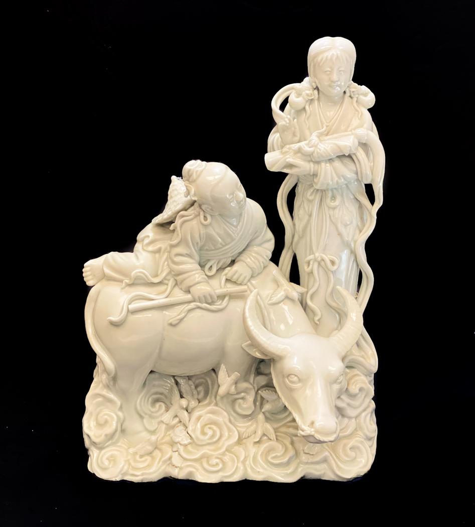 Chinese Porcelain Figures on a Bull Figurine (1 of 8)