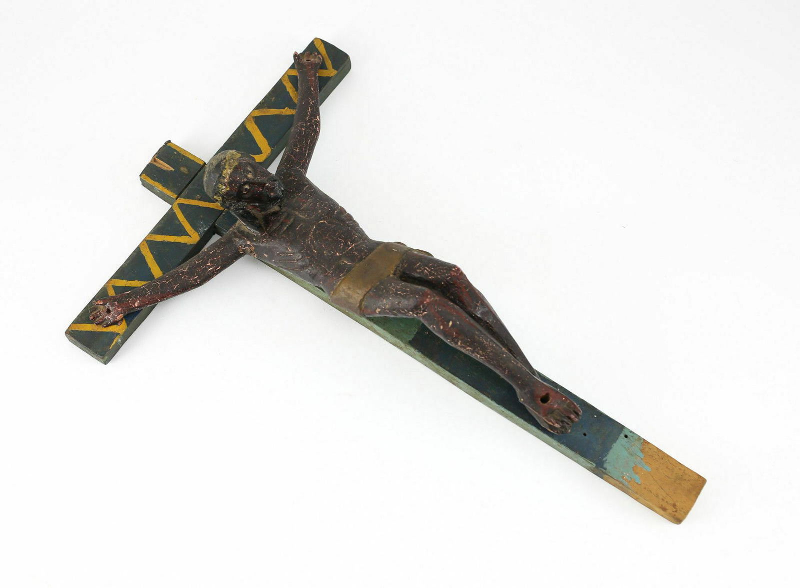 South American Wood Crucifix Hand Carved & Painted (1 of 4)