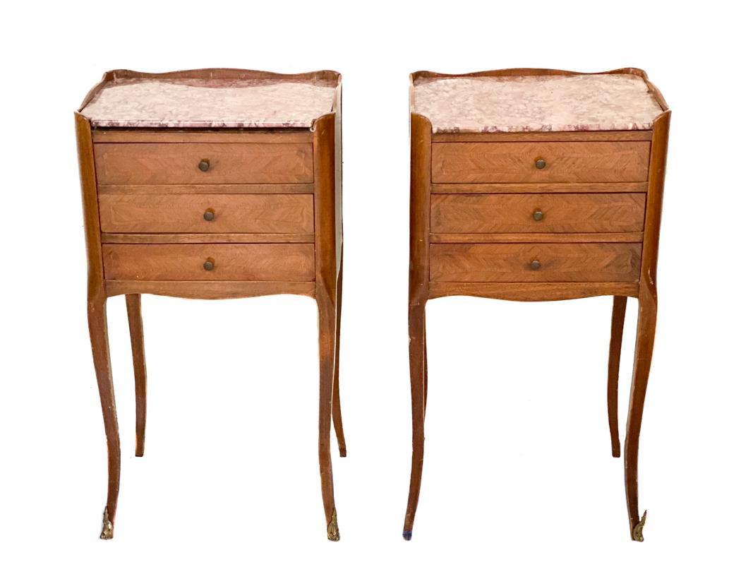 Pair Continental Marble Top Accent SideTables (1 of 5)