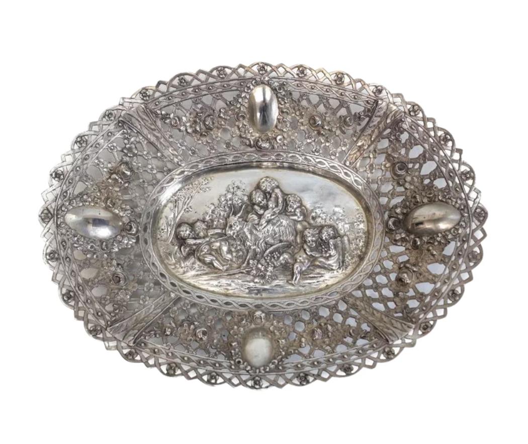 German 800 Silver Oval Centerpiece Bowl, circa 1900 (1 of 4)