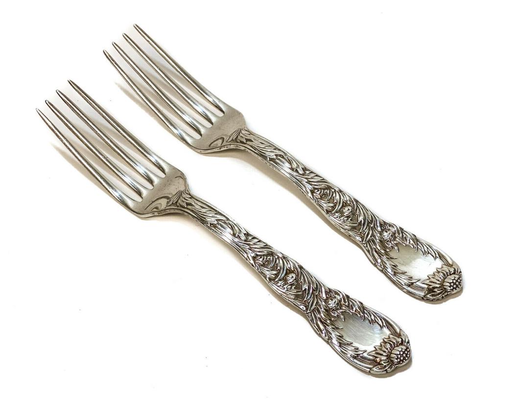 Pair Tiffany Sterling Forks in Chrysanthemum, Iss. 1880 (1 of 3)
