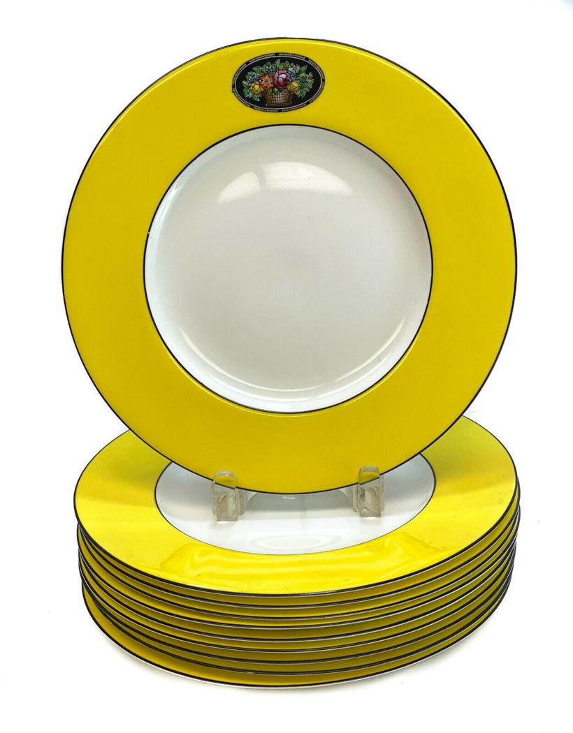 10 Royal Worcester Yellow Porcelain Dinner Plates (1 of 4)