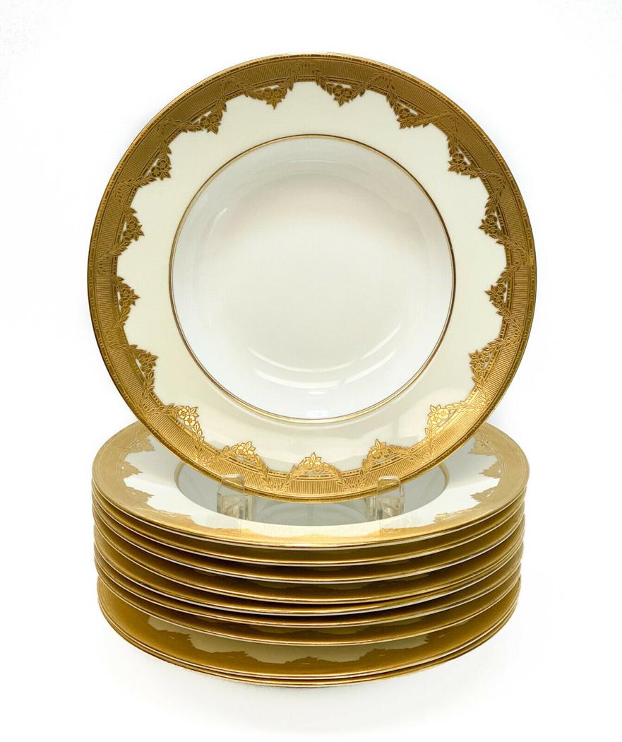 5 Minton Tiffany & Co. Gilt Encrusted Rimmed Soup Bowls (1 of 4)