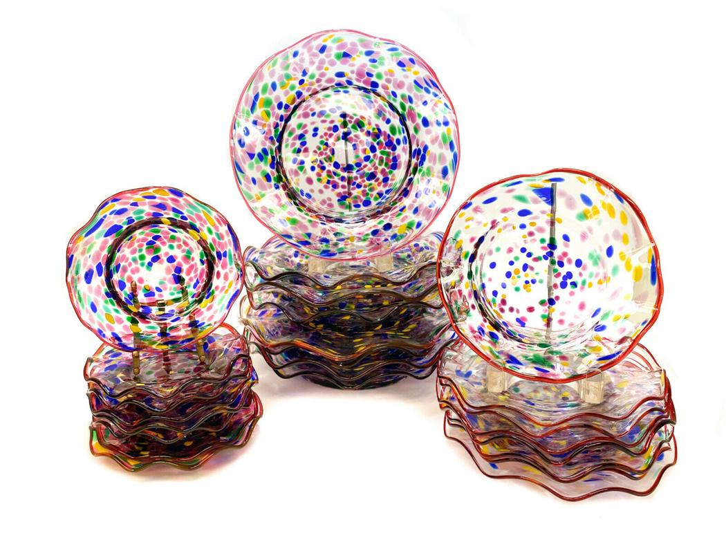MacKenzie Childs Glass Dinner Set in Molten Confetti (1 of 5)