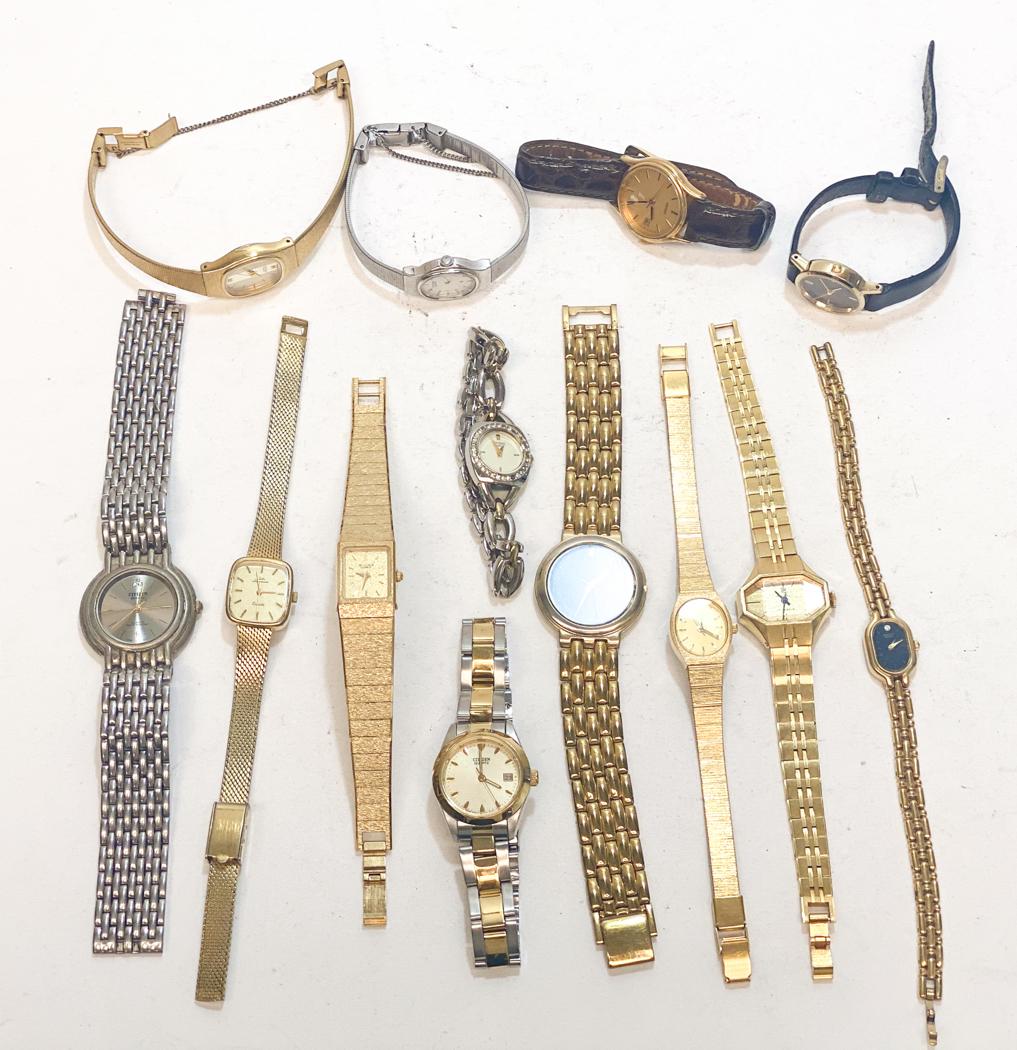 Group of 13 Watches Bulova Citizen: Group of 13 wristwatches. Brands include Bulova and Citizen Domestic Shipping: $20