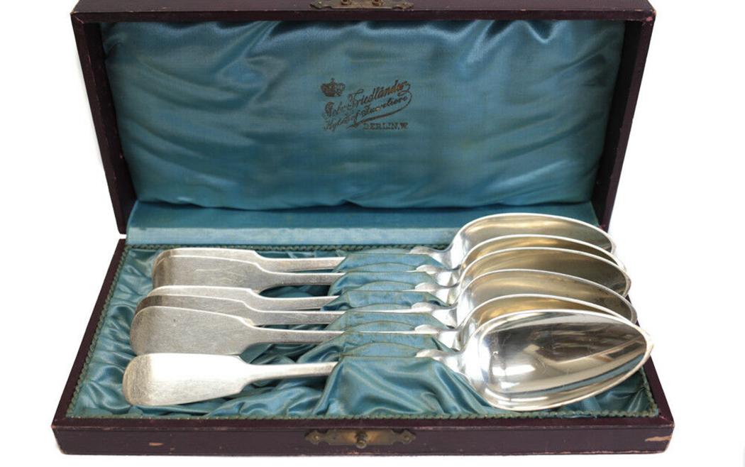 6 Friedlaender German 800 Silver Tablespoons in Box (1 of 4)