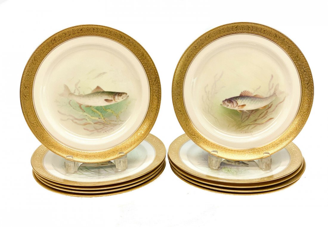 10 Lenox Porcelain Fish Plates, circa 1920 (1 of 7)
